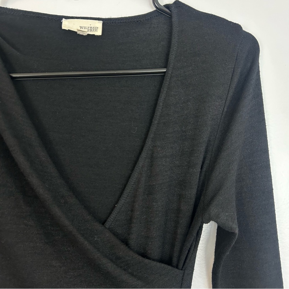 Wilfred Free Aritzia Black Long Sleeve Wrap Ruched Midi Dress Size Small - Picture 5 of 13